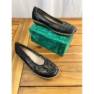 Remonte Black Leather Shoes Womens ‎ Perforated Loafers Slip On size 39